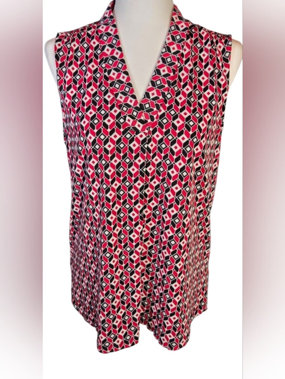 Jones New York Signature Geometric V-Neck Sleeveless Tunic Shell